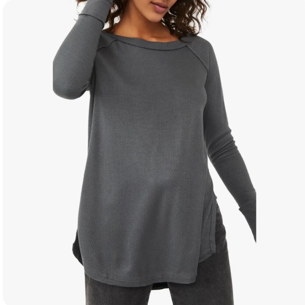 Free People We The Free Staycation Snowy Thermal Oversized Top Gray